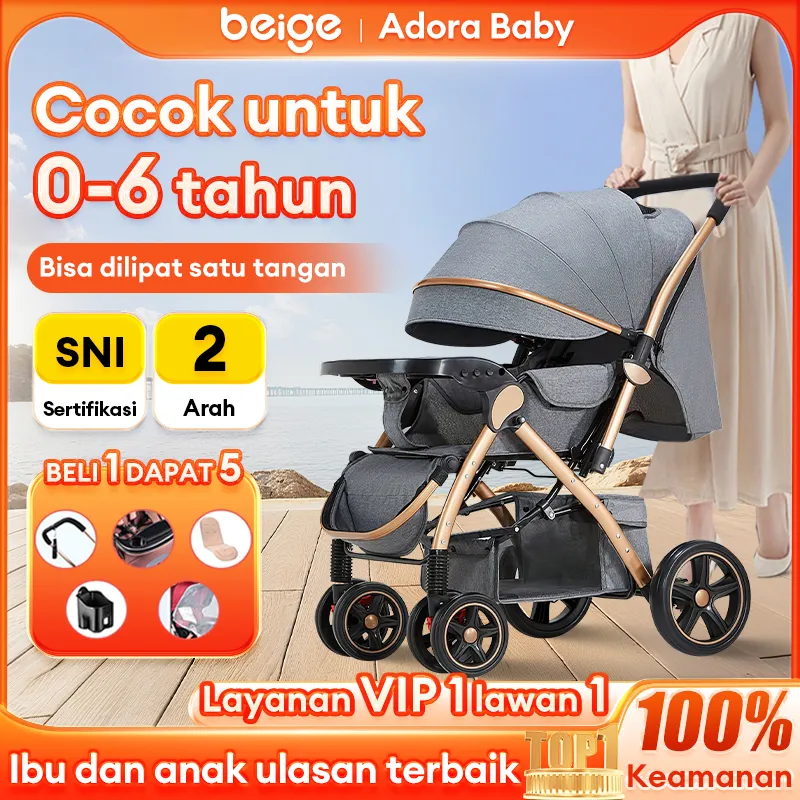 [Garansi 30 Tahun] BEIGE Stroller Bayi lipat travelling Bisa 2 Arah kereta dorong newborn 0-6 tahun