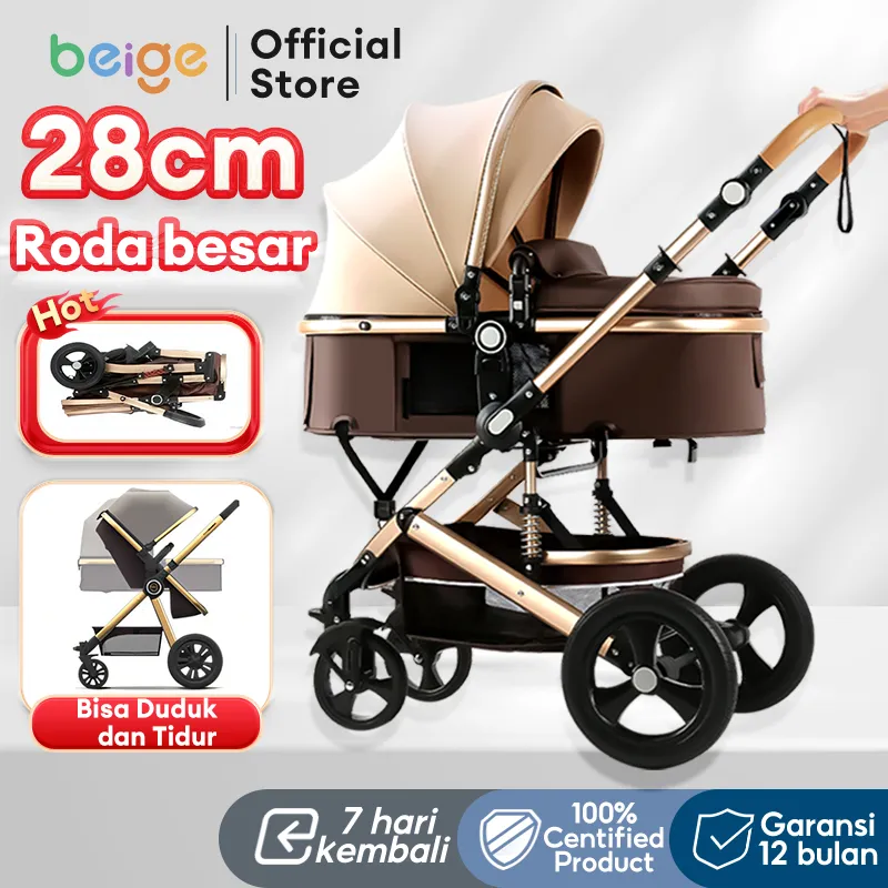 BEIGE Stroller Bayi 2 Arah Lipat Rebah Penuh & Duduk Ringan Usia 0-6 Tahun