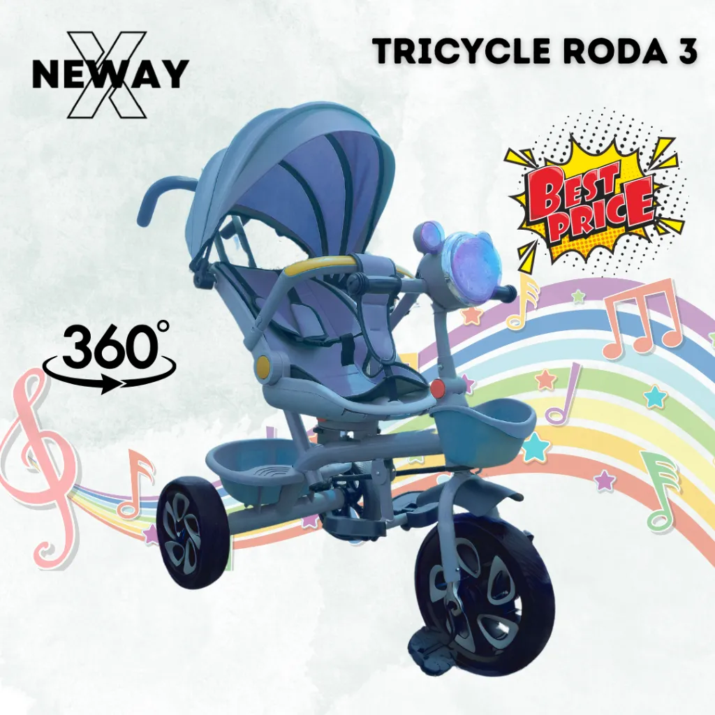 NewayX Sepeda Anak 5in1 Roda 3 Tricycle Bayi Sepeda Tiga Stroller Dorong Tidur Duduk Musik Lampu