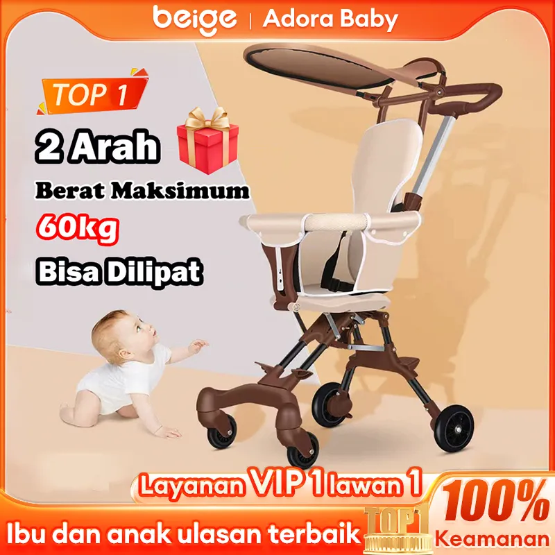 BEIGE Stroller Bayi Lipat Kereta Bayi Lightweight Kereta Dorong Bayi 2 Arah Travelling Ringan
