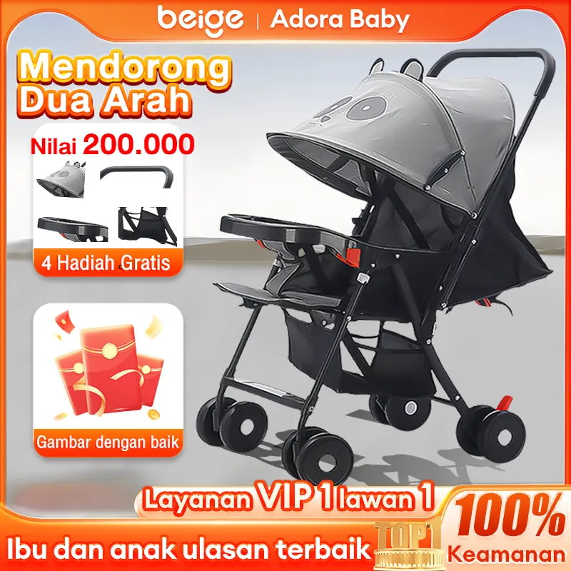 [Garansi 30 tahun] BEIGE Stroller Bayi Lipat Travelling Kereta Dorong Bayi 2 arah Batas beban 45KG