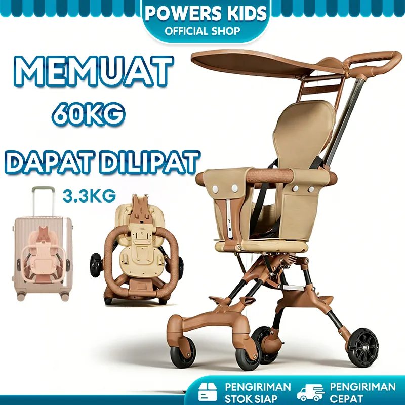 Beige Stroller Bayi Lipat 2 Arah Muatan 60kg Ringan Mudah Dibawa Traveling,Sepeda motor dapat dibawa