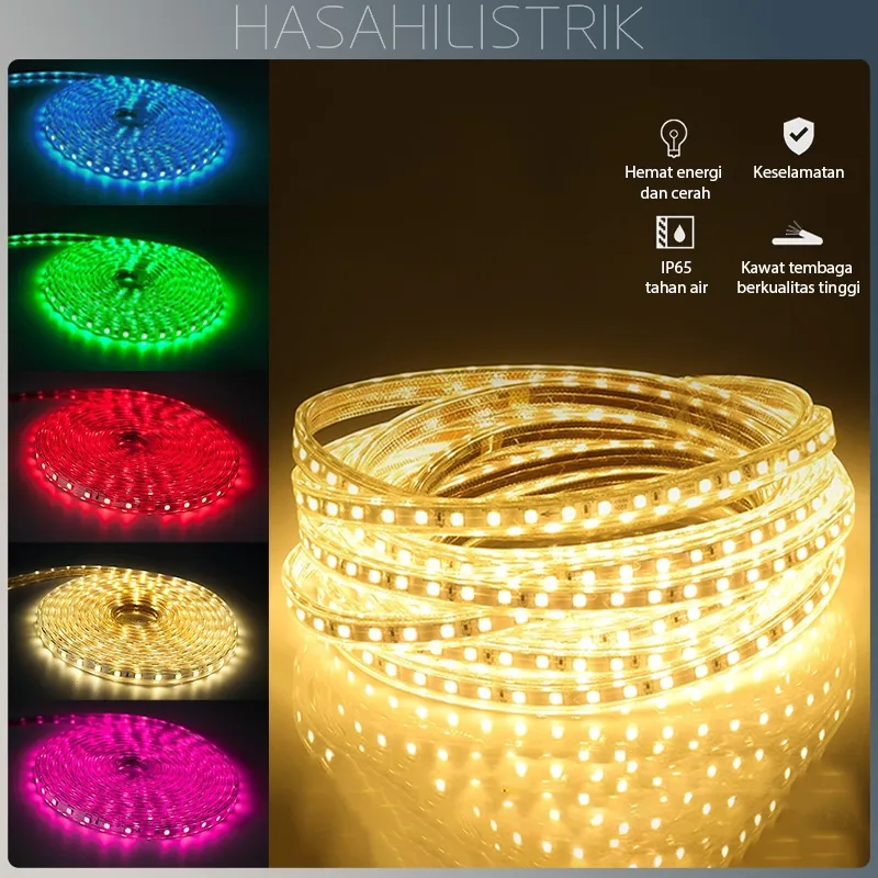 PAKET Lampu Led Strip Selang 5050 5m 8m 10 meter (lampu strip+ Socket+tutup )5050 Lampu Hias Cafe Led Strip