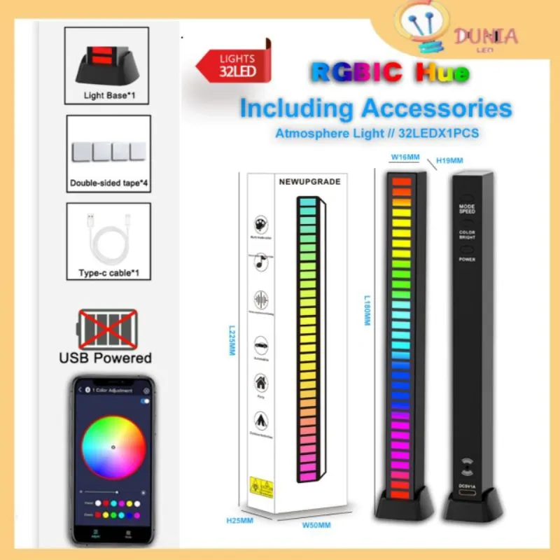 LED Bar Lampu Equalizer Audio Spectrum Strip Lampu RGB Mengikuti Sensor Suara Music