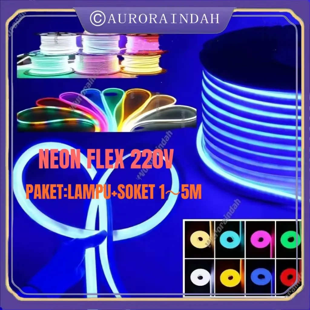 Paket Lampu Neon Flex 220v 1m 2m 3m 4m 5m 5 meter Led Selang Fleksibel 220v Warna Neon Box Outdoor ip65 Huruf DIY 220v strip