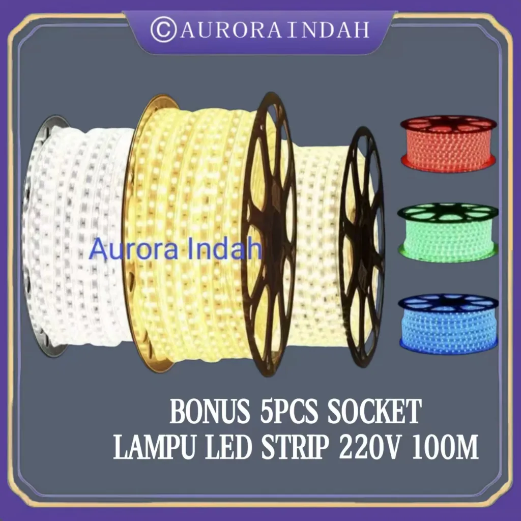 Lampu LED Strip Selang 5050 SMD AC 220V 1 ROLL/KOLI +SOKET 5PCS outdoor