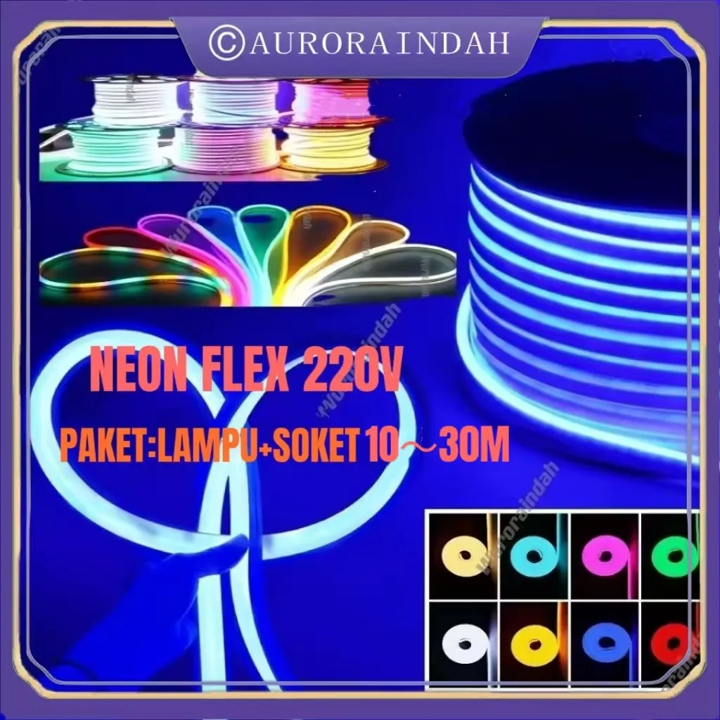 Paket Lampu Neon Flex 220V 10m 15m 20m 25m 30m 30 meter Led Selang Fleksibel 220v Warna Neon Box Outdoor ip65 Huruf DIY 220v strip