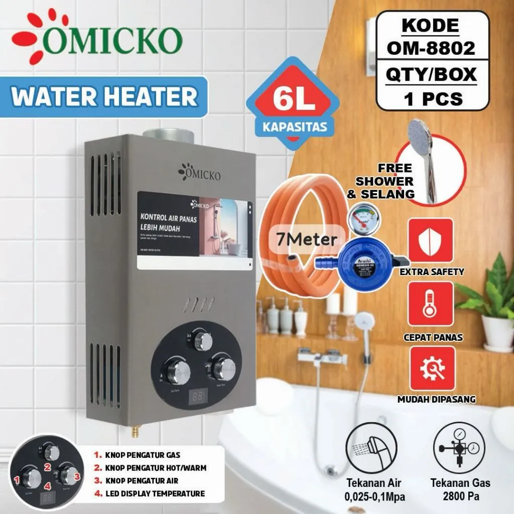 Water Heater GAS OMICKO / PEMANAS AIR GAS DIGITAL DAN OTOMATIS