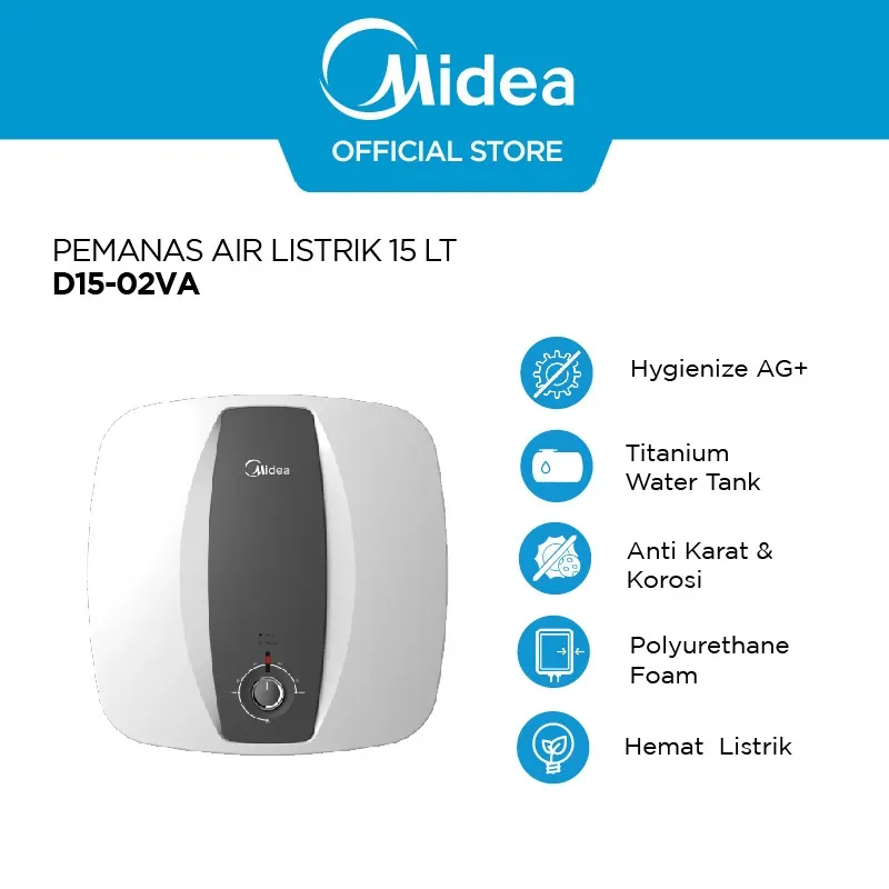 [PENAWARAN TERBATAS] Midea Electric Water Heater D10-02VA/D15-02VA/D30-035VA Pemanas Air Listrik Hygienize Ag+ Tangki Titanium Anti Karat & Korosi Hemat Listrik