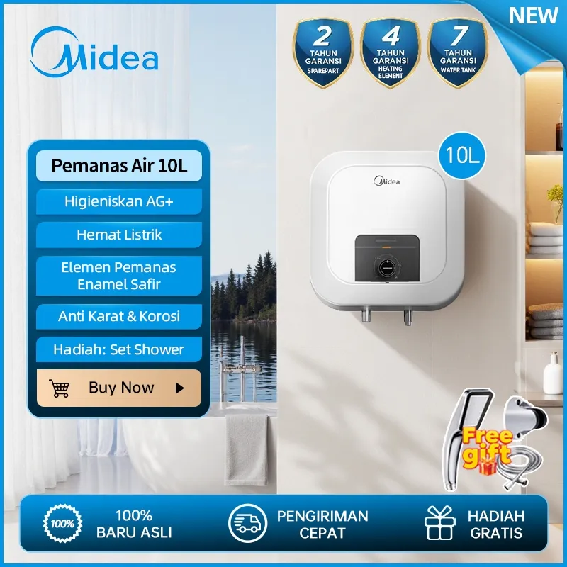 [Gratis Pancuran] Midea 10L/15L 200W  Pemanas Air Water Heater D10-02VD1/D15-02VD1