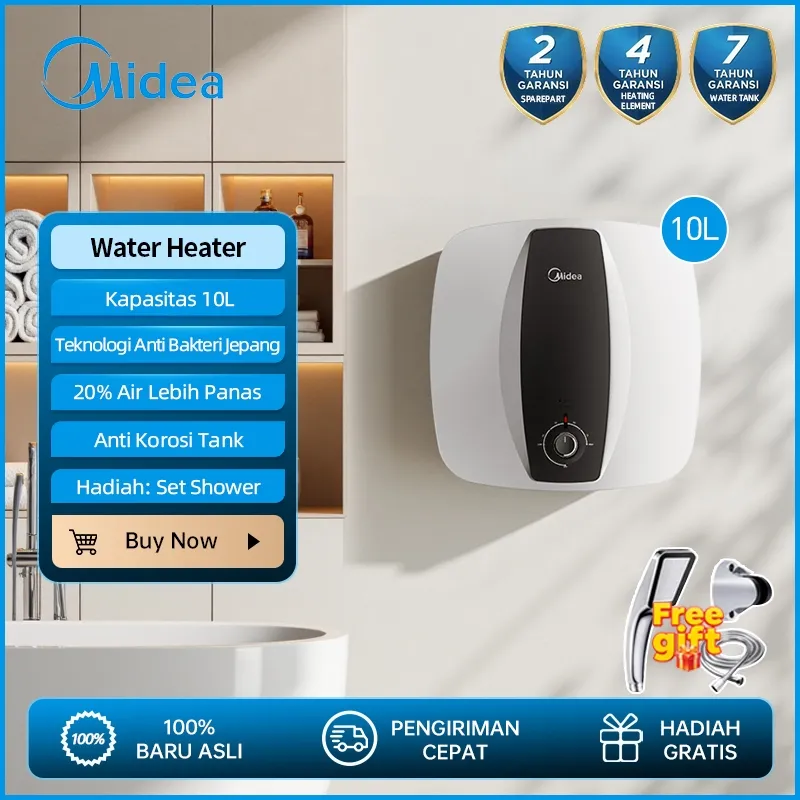 [Gratis Pancuran] Midea 10L/15L/30L  200w pemanas air listrik Water Heater low watt D10-02VA / D15-02VA / D30-035VA