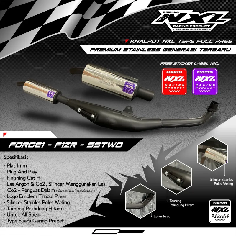 KNALPOT RACING FIZR/FIZ/FORCE1 PREMIUM FULL PRESS ORIGINAL NXLRACINGPRODUCT GEN 2