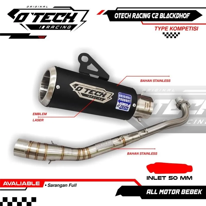 knalpot original otech racing short blackdof fullset jupiter vega supra karisma revo smash pnp