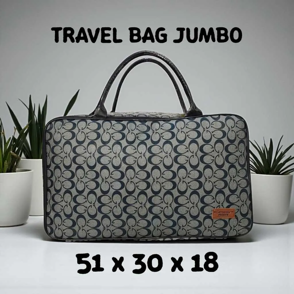 Travel Bag Premium Bahan Kulit Sintetis dan Kanvas Tebal - Tas Pakaian Wanita Mudik Piknik Renang