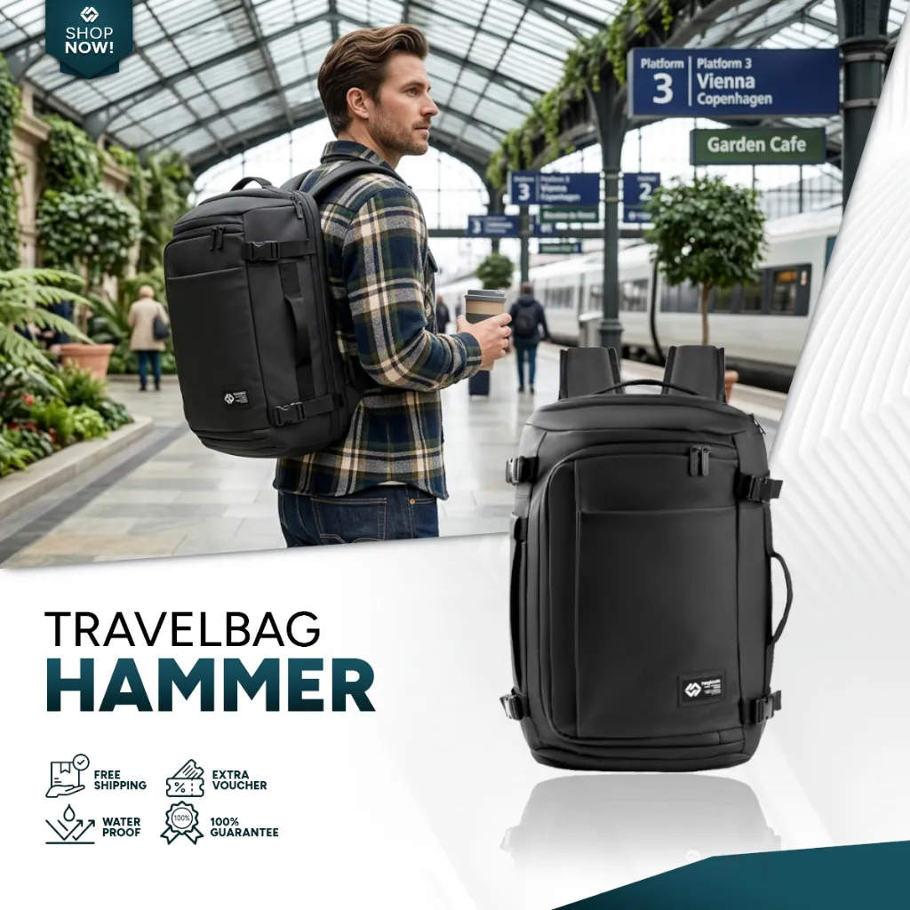 New Arrival - Travelbag HAMMER Leather Pria Multyfungsi 3 in 1 Duffle Bag Backpack Travel Bag Tas Koper Tas Fitness Tas Pulang Kampung Mudik (HEYLOOK)