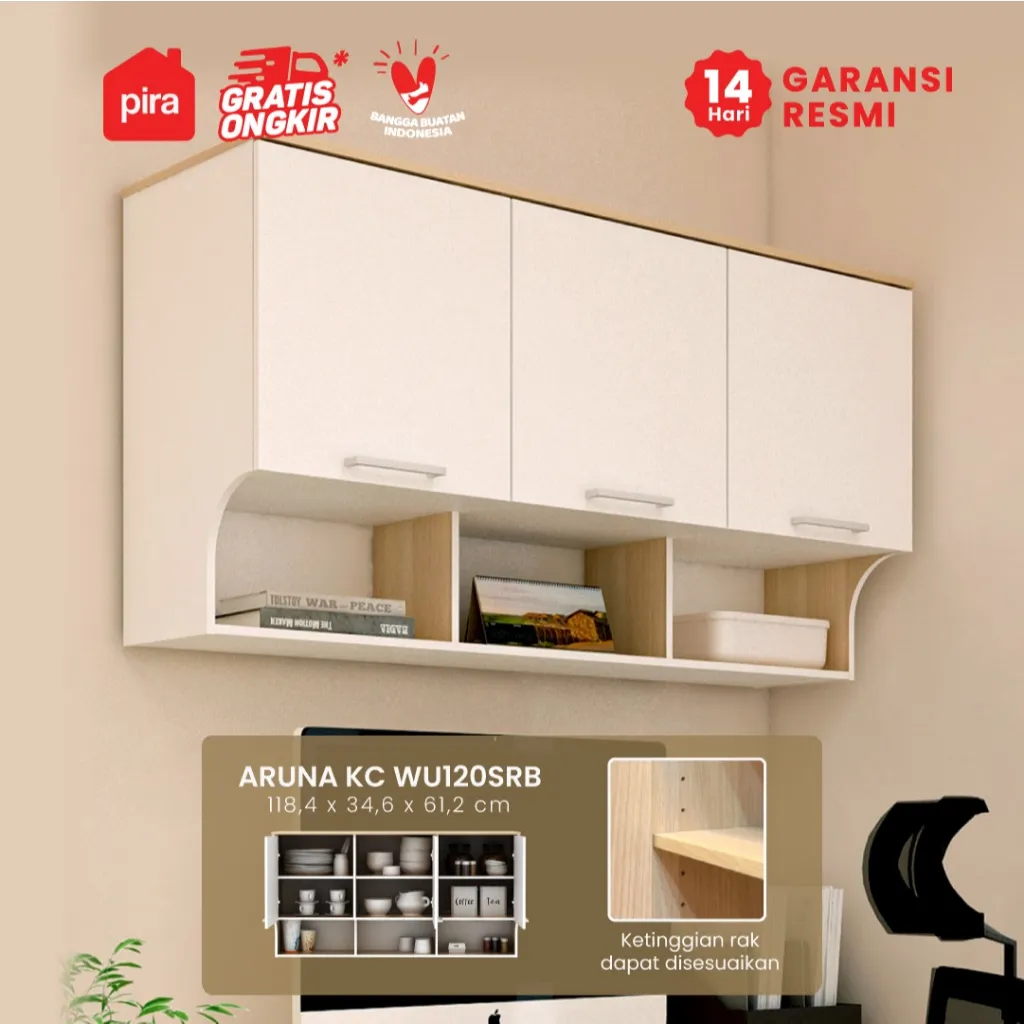 PIRA METROPOLIS OX -  ARUNA KC WU120SRB Rak Dapur / Rak Gantung Dapur / Kitchen Set Atas 3 Pintu dengan Rak Bumbu