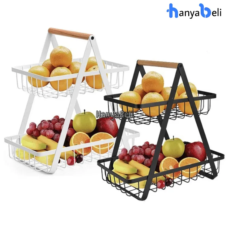 Rak Buah Besi 2 Tingkat Serbaguna Wadah Penyimpanan Buah Buahan Sayuran Rak Keranjang Bawang Buah Dan Sayur Rak Bumbu Dapur 2 Susun