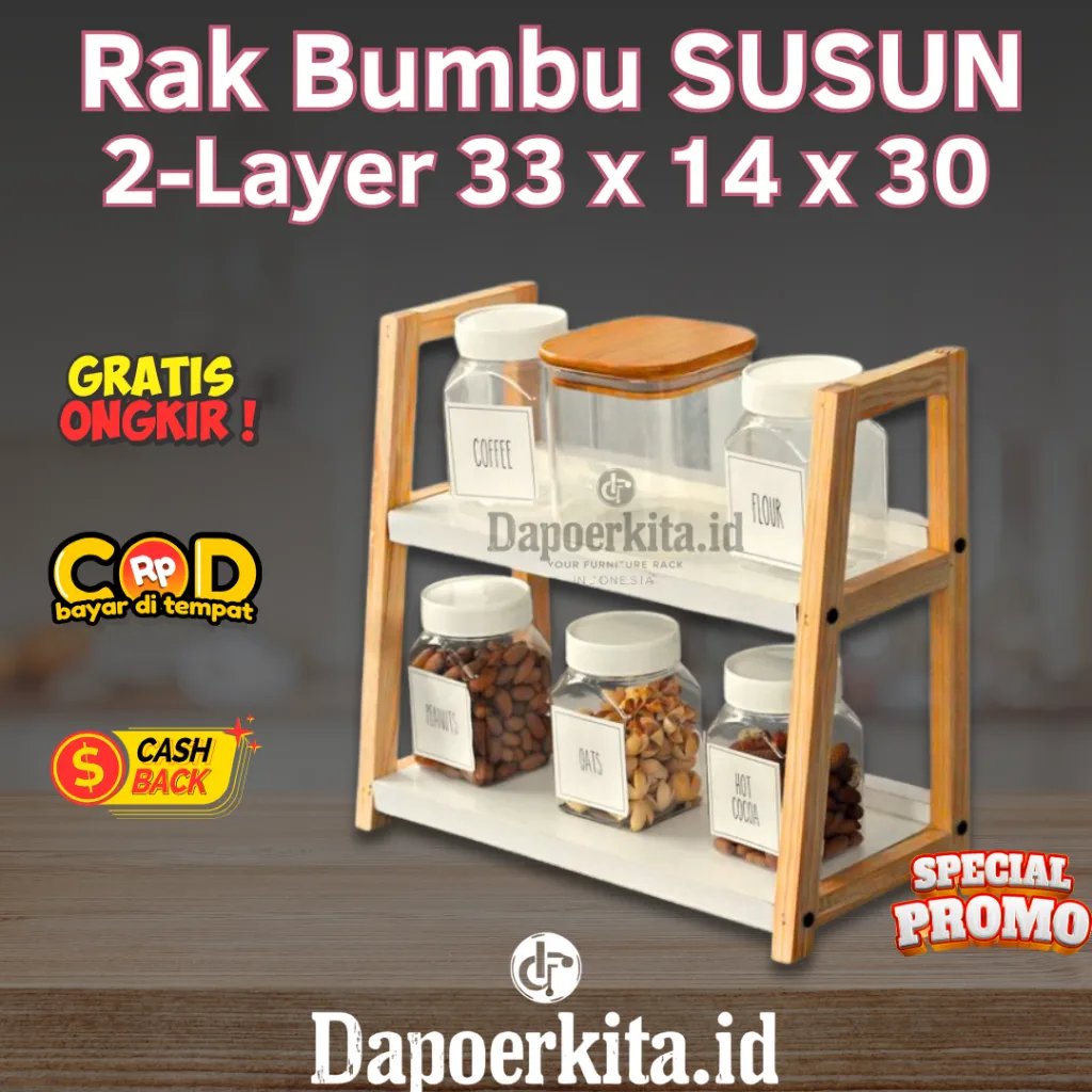 Rak Bumbu Dapur Kayu 2 Tingkat Serba Guna Medium Size 2 Susun Rak Kosmetik Scincare