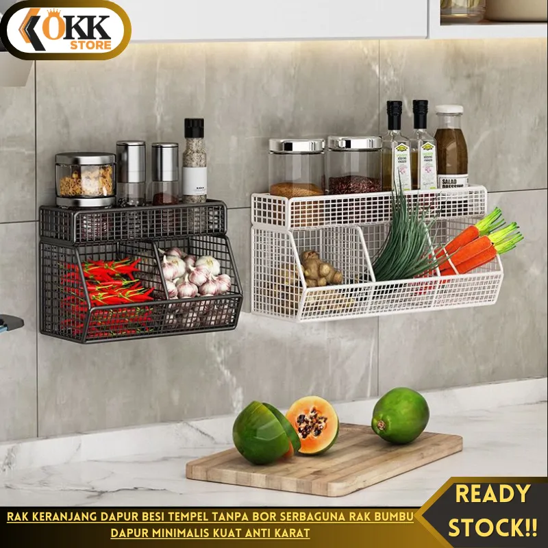 OKK Rak Keranjang Dapur Besi Tempel Tanpa Bor Serbaguna Rak Bumbu Dapur Minimalis Kuat Anti Karat