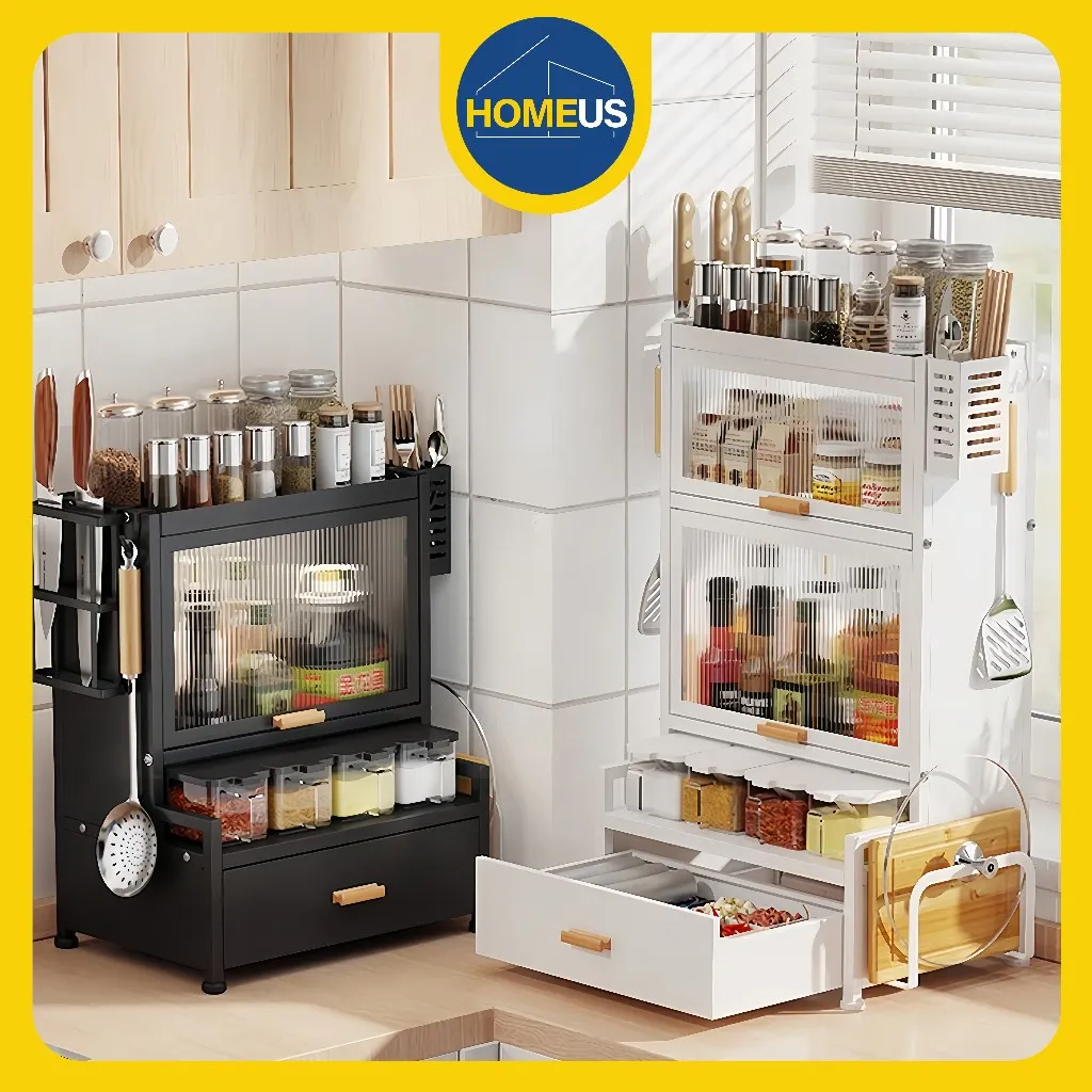 Homeus Rak dapur rak garam bumbu toples kotak penyimpanan bumbu multi-fungsi rak bumbu