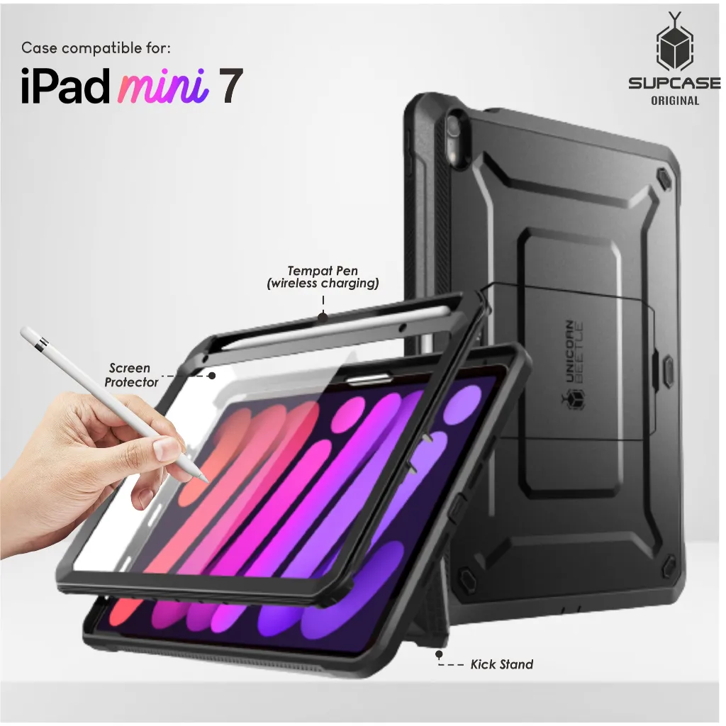 Case Supcase iPad Mini 7 Chip A17 Pro / Bionic 2024 - Casing Slot Pensil Cover Hardcase Rugged Armor
