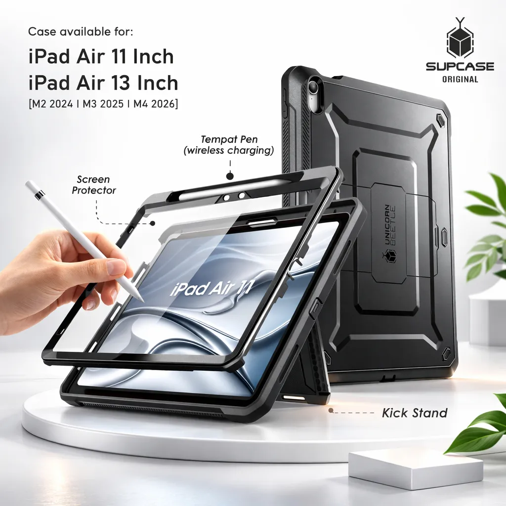 Case iPad iPad Air 11 I 13 Inch I M4 2026 M3 2025 M2 2024 / iPad Air 678 Wifi/5G Supcase Casing Full Cover Hardcase Rugged Armor + Kick Stand