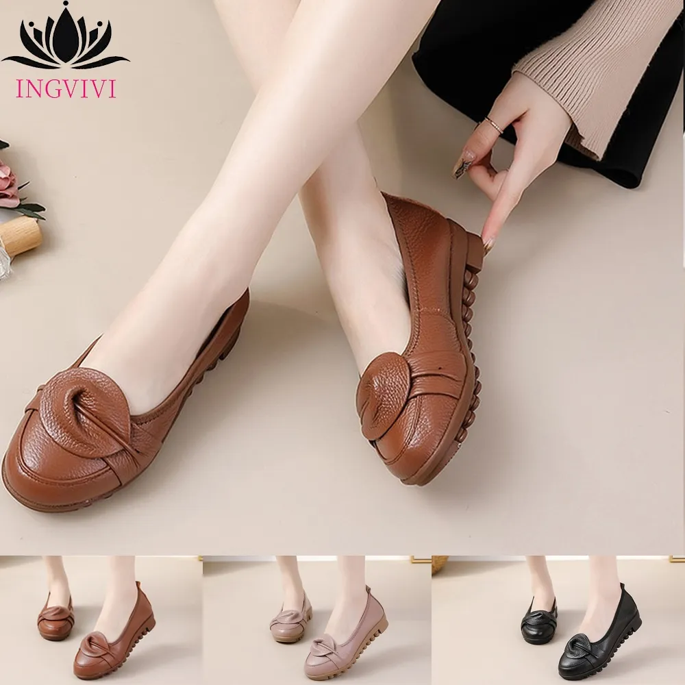 Sepatu Wanita INGVIVI Flat Melati Kulit Sapi asli Empuk dan Lentur Shoes - Tinggi 3 cm (Size 36-41)