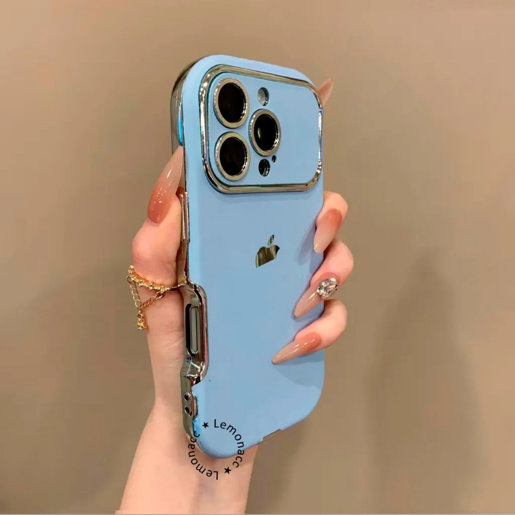 BerLogo - Leather Case Suede Silver Plating - Softcase/Casing Hp Compatible For Iphone 11 12 13 14 15 16 17 17AIR Plus Pro Max 16 Promax Aesthetic Case Full Cover Casing Pelindung Handphone RCI593