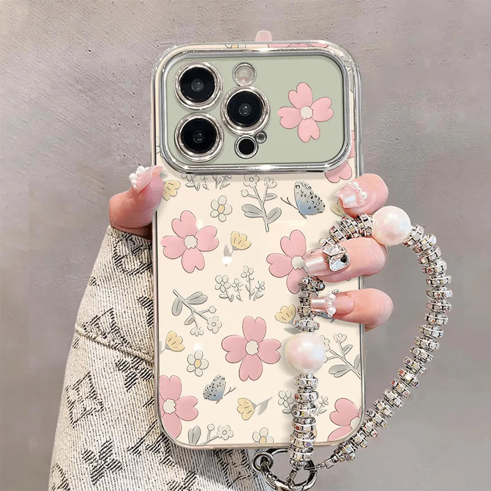 Casing HP Untuk iPhone 16 11 12 13 14 15 pro xs XR 15 14 plus pro max 7 8 6 7+ 8+ 6+ Xs Max dengan Gambar Bunga dan Kupu-kupu Y05621