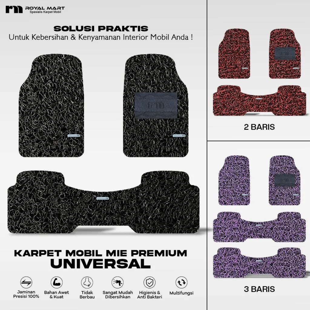ROYAL MART Karpet Mobil Mie Premium Universal/Untuk Semua Mobil Tebal 18mm Mudah Dibersihkan