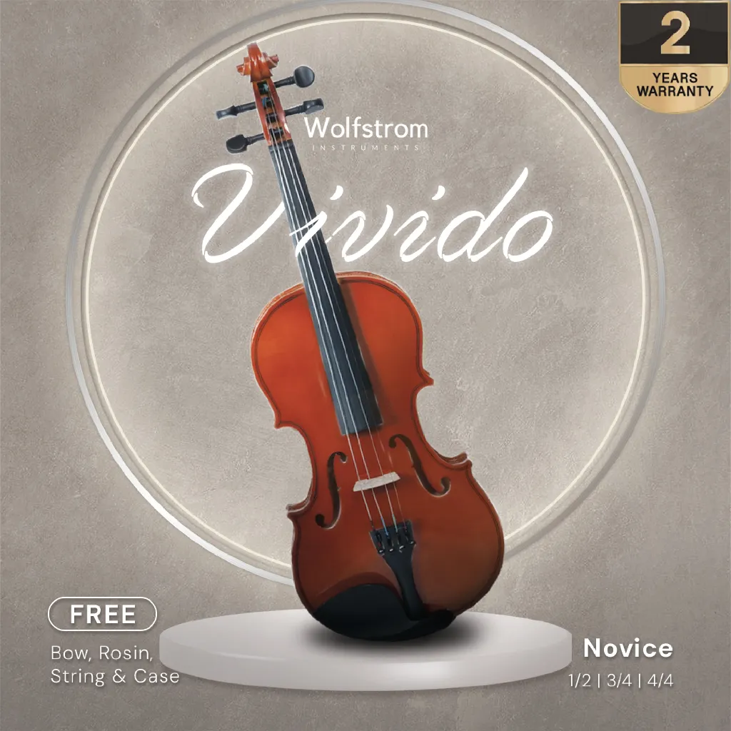 Wolfstrom Vivido - Biola Violin Klasik Full Set Ukuran 1/2, 3/4, 4/4
