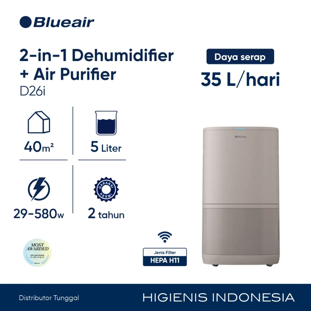 Blueair D26i Dehumidifier + Air Purifier 2-in-1 | Anti Lembap & Udara Bersih