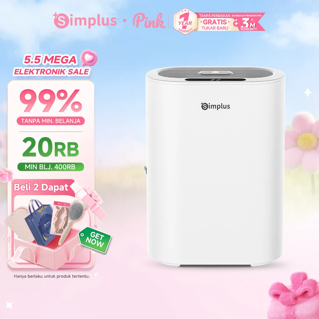 SimplusPink 400ml/Hari Dehumidifier 0.5kWh Diffuser Anti Bising 40dB  Sekitar Tanki Air Besar 2.5L