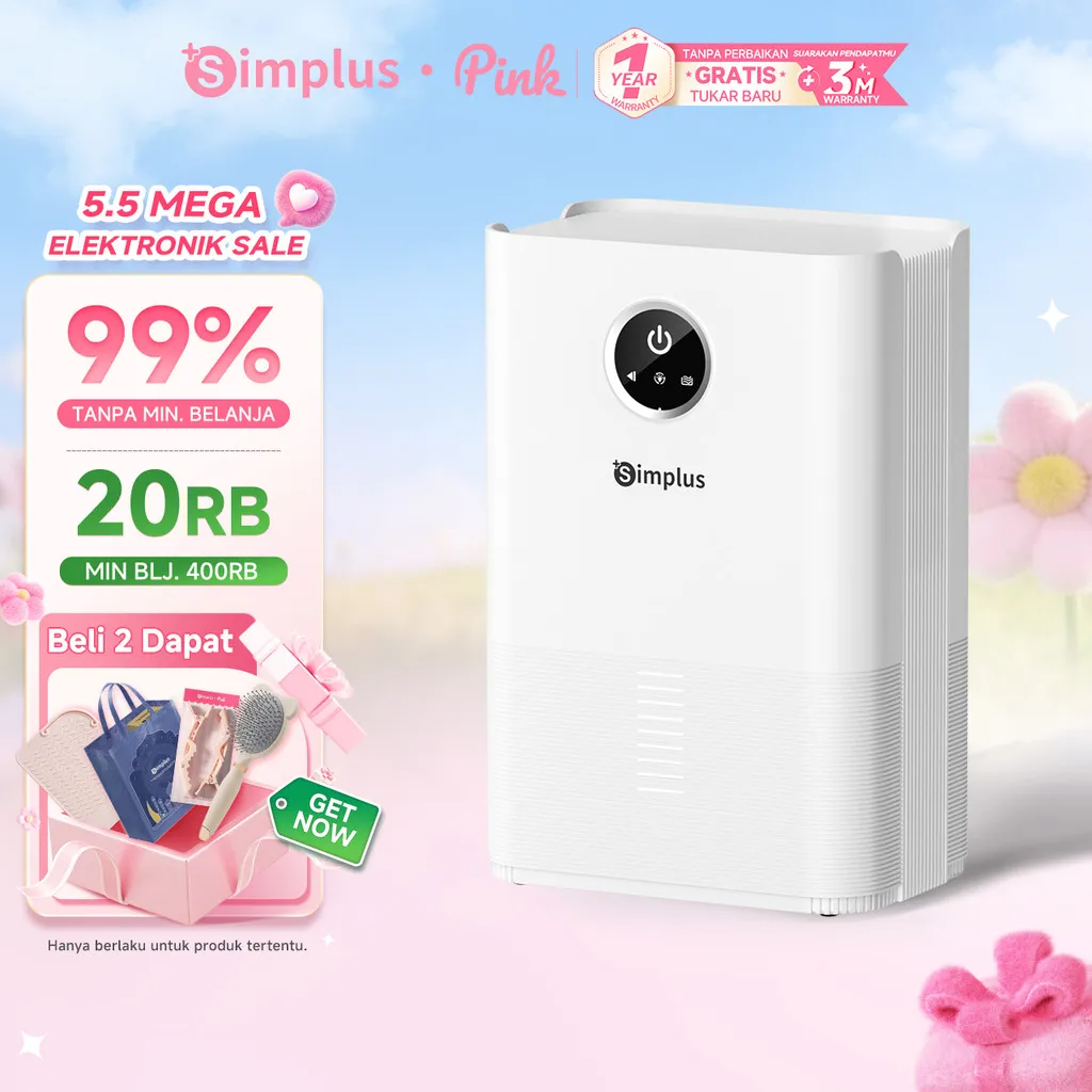 SimplusPink 500ml/Hari Dehumidifier Lampu LED Low Watt 306°Pengeringan Diam Tahan Lembab
