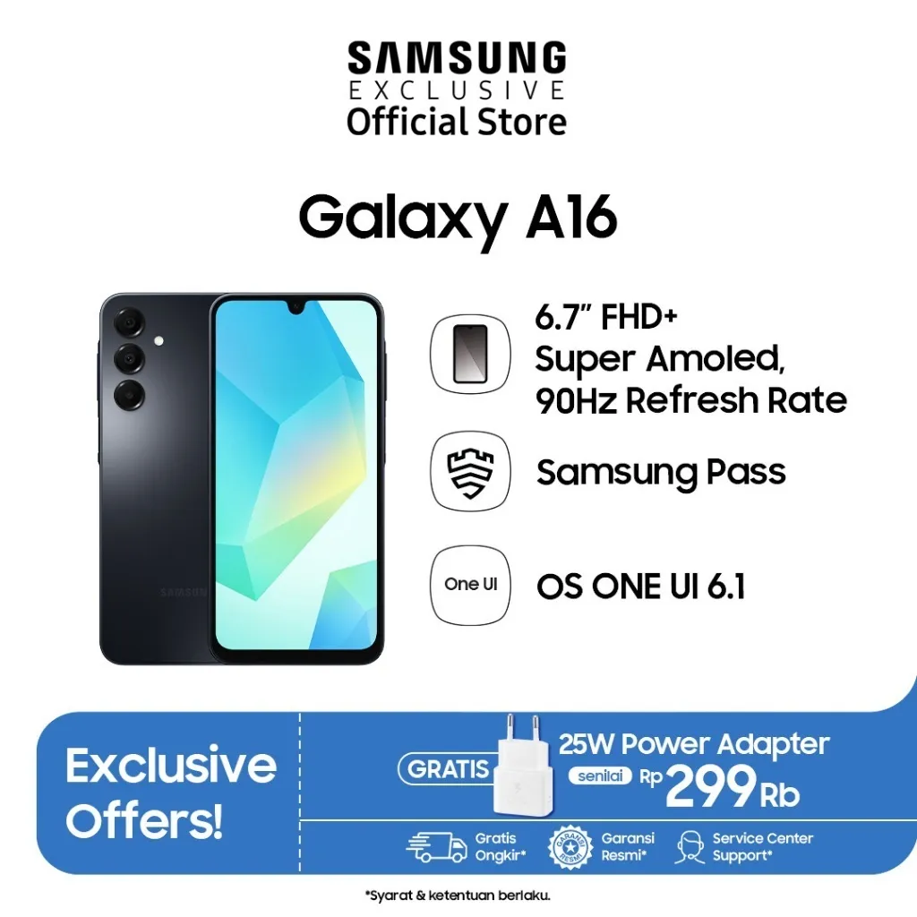 Samsung Galaxy A16 LTE 8/128GB - Black | Smartphone FHD+ | Layar AMOLED | Baterai 5.000 mAh