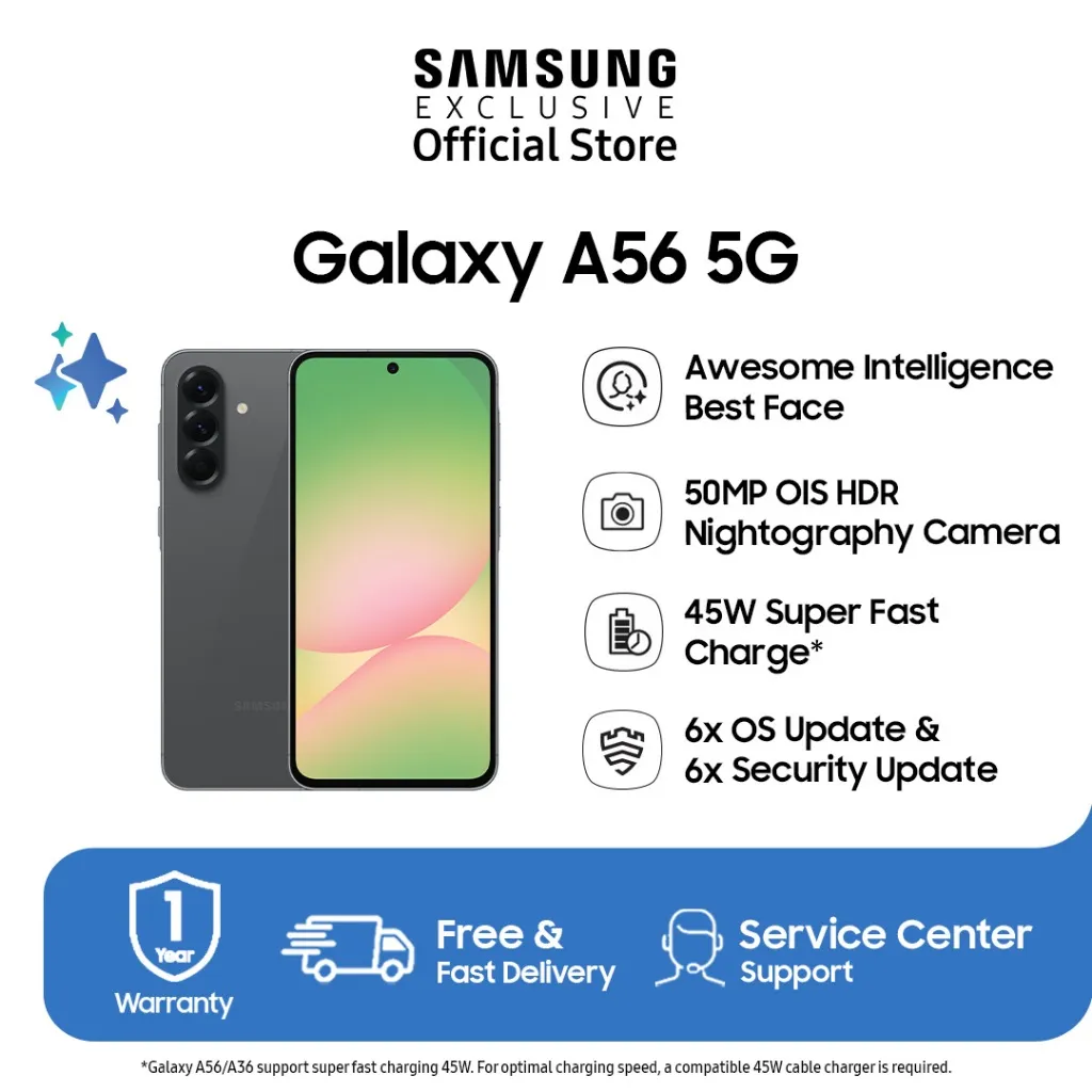 Samsung Galaxy A56 5G 12/256GB - Awesome Graphite | Galaxy AI | 50MP Camera | 45W Super Fast Charge