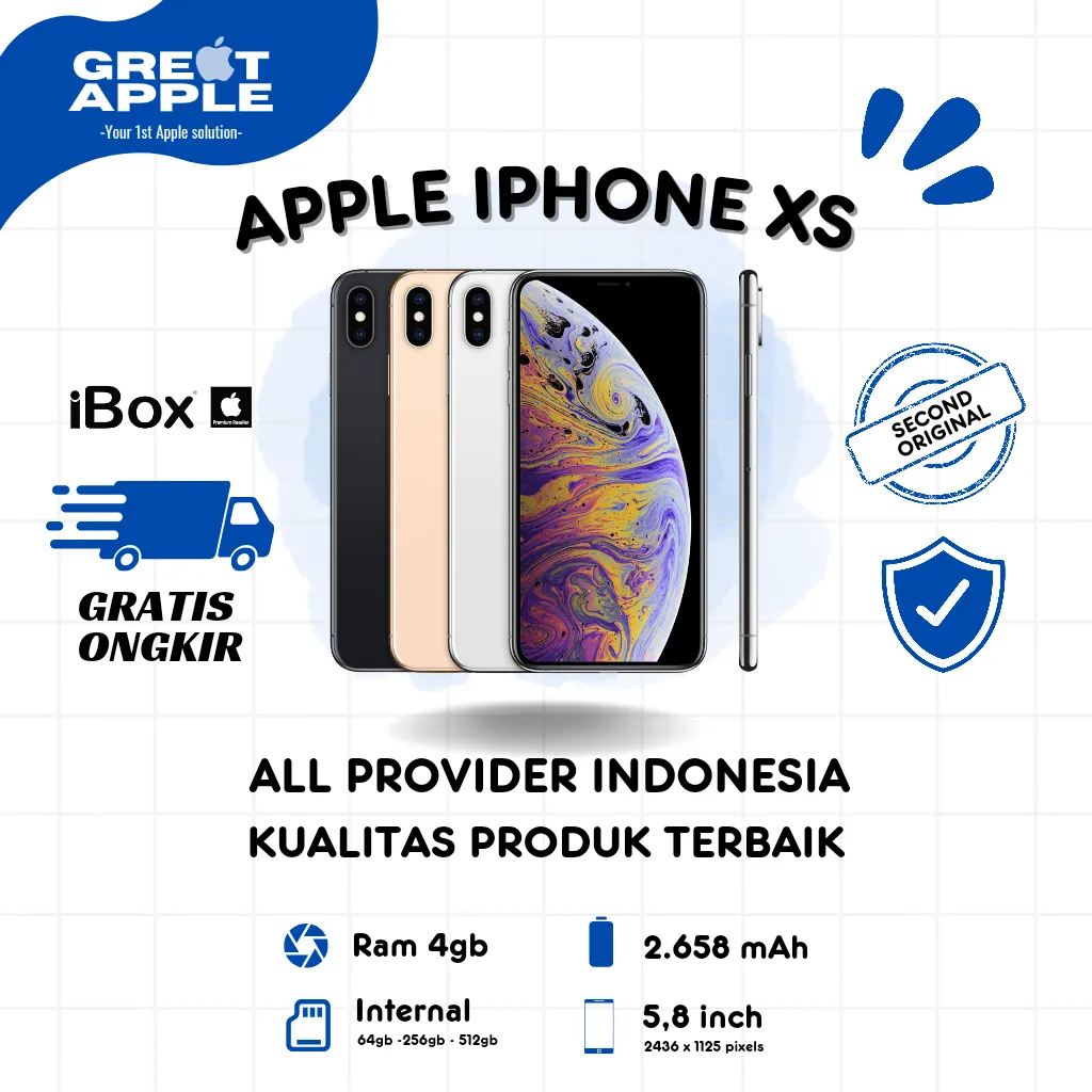 Apple Iphoone Xs 64gb 256Gb 512Gb Fullset Second Original Resmi Bergaransi