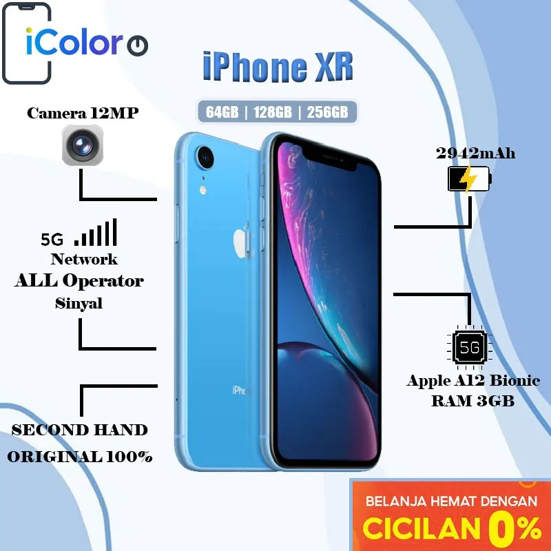 iPhone XR 64GB 128GB 256GB Secondhand Normal Full set Original 100% ex internasional Apple
