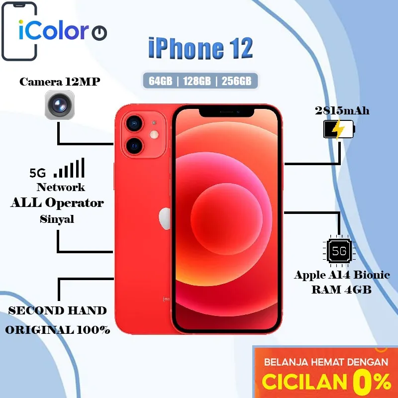 iPhone 12 64GB 128GB 256GB Secondhand Normal Full set Original 100% ex internasional Apple