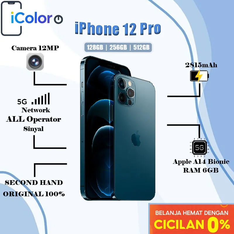 iPhone 12 Pro 128GB 256GB 512GB Secondhand Normal Full set Original 100% ex internasional Apple