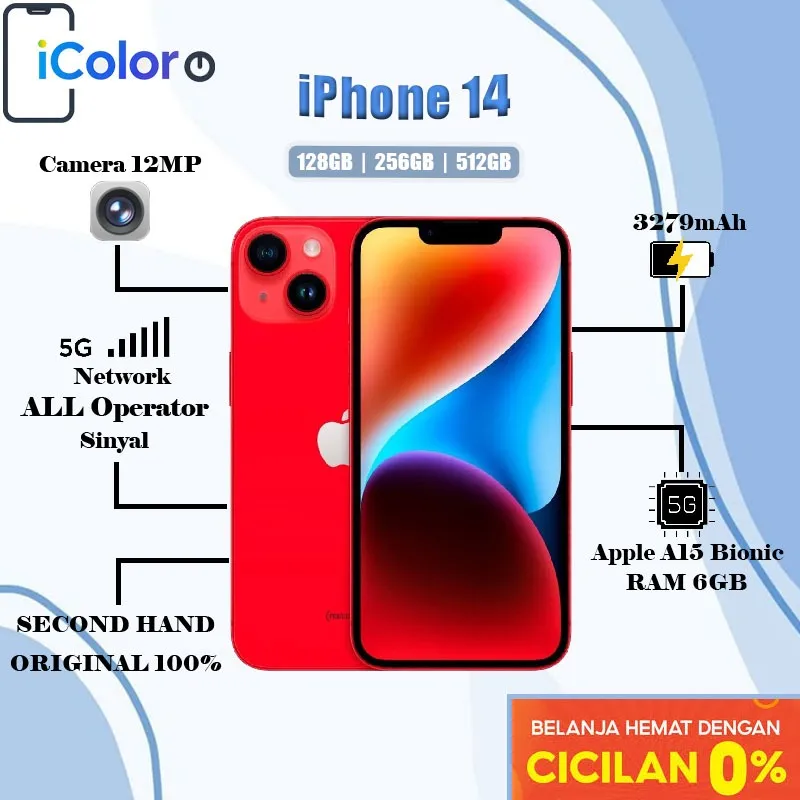 iPhone 14 128GB 256GB 512GB Secondhand Normal Full set Original 100% ex internasional Apple