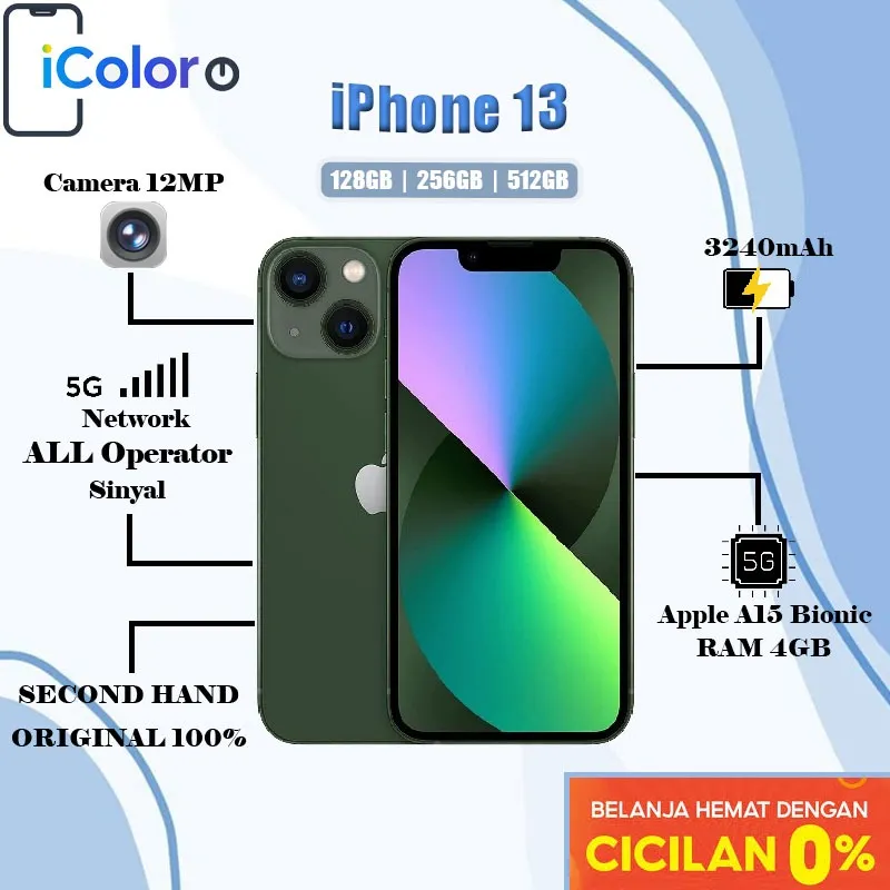 iPhone 13 128GB 256GB 512GB Secondhand Normal Full set Original 100% ex internasional Apple