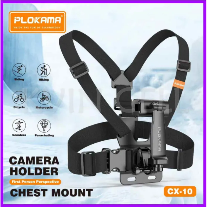 PLOKAMA CX10 Chest Strap Tali Dada Pegangan Handphone Mount Kamera Body Belt Holder HP Clip Clamp 360 Go Pro CAM Dudukan Smartphone Gantungan Elastis Mounting Action Camera Gopro Yi Cam Kogan Motovlog Sepeda Motoran Motor