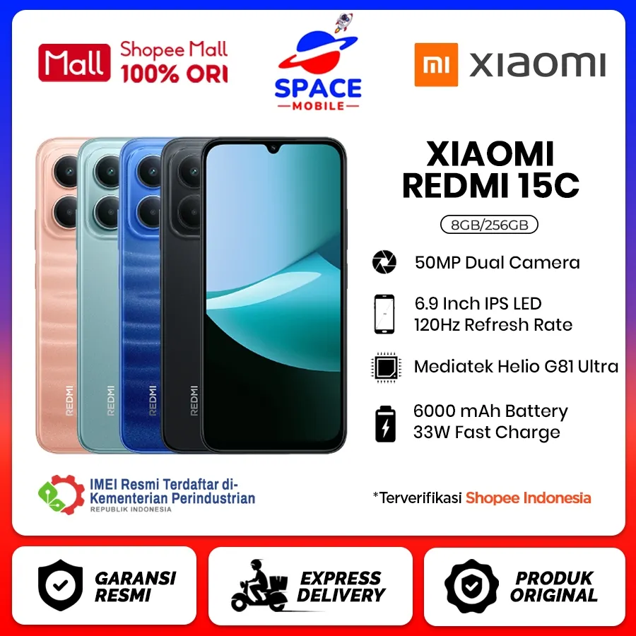 Xiaomi Redmi 15C [8GB+256GB] - Garansi Resmi 1 Tahun