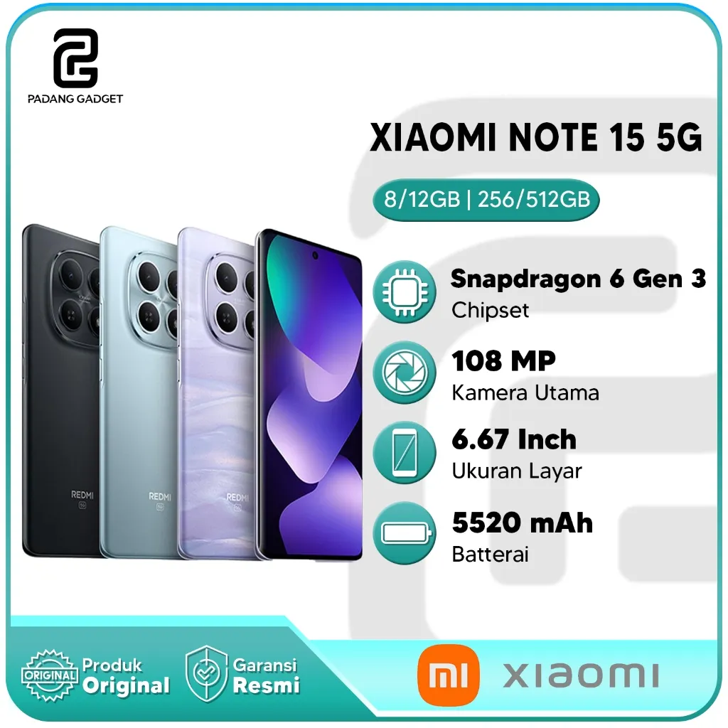 Xiaomi Redmi Note 15 5G 8/256GB 12/512Gb Hp Android Smartphone nBaru Original Garansi Resmi