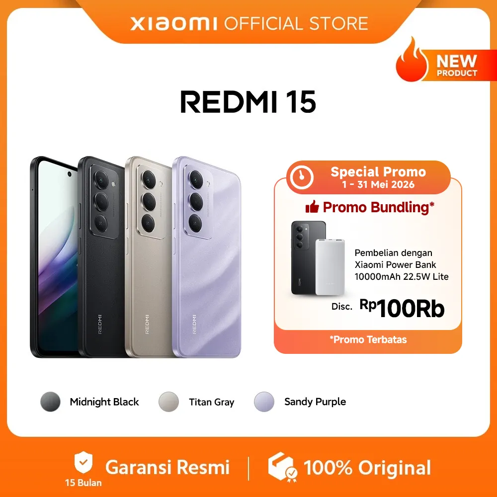 Xiaomi Redmi 15 (8GB/128GB) (8GB/256GB) Baterai besar 7000mAh dengan pengisian daya 33W | Ekspansi RAM hingga 16GB | Layar imersif 6.9" 144Hz | 50MP  kamera ganda AI [Official Store]
