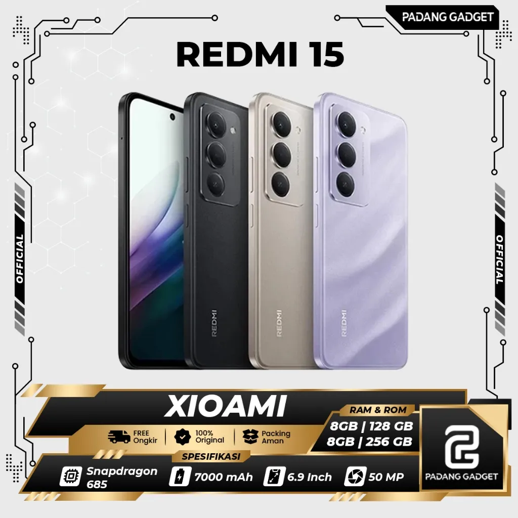 XIAOMI Redmi 15 8/128GB 8/256GB Smartphone 6.9 Inci Snapdragon 685 7000mAh Garansi Resmi 12 Bulan