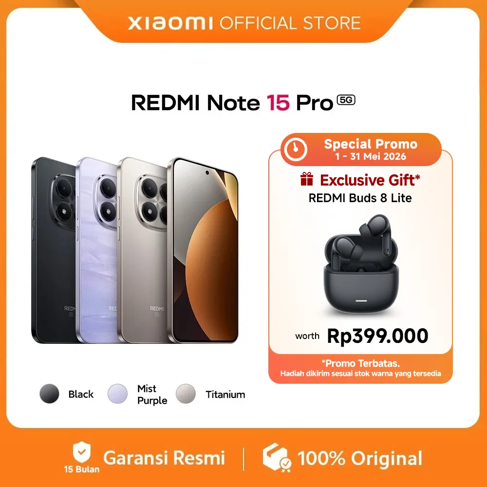 Xiaomi Redmi Note 15 Pro 5G (8/256GB) (12/512GB) |  Baterai besar 6580mAh | Corning® Gorilla® Glass Victus® 2 | IP69K Ketahanan debu dan air | Kamera baru 200MP dengan kejernihan ultra | Layar AMOLED CrystalRes 6,83" 1.5K | NFC [Xiaomi Official Store]