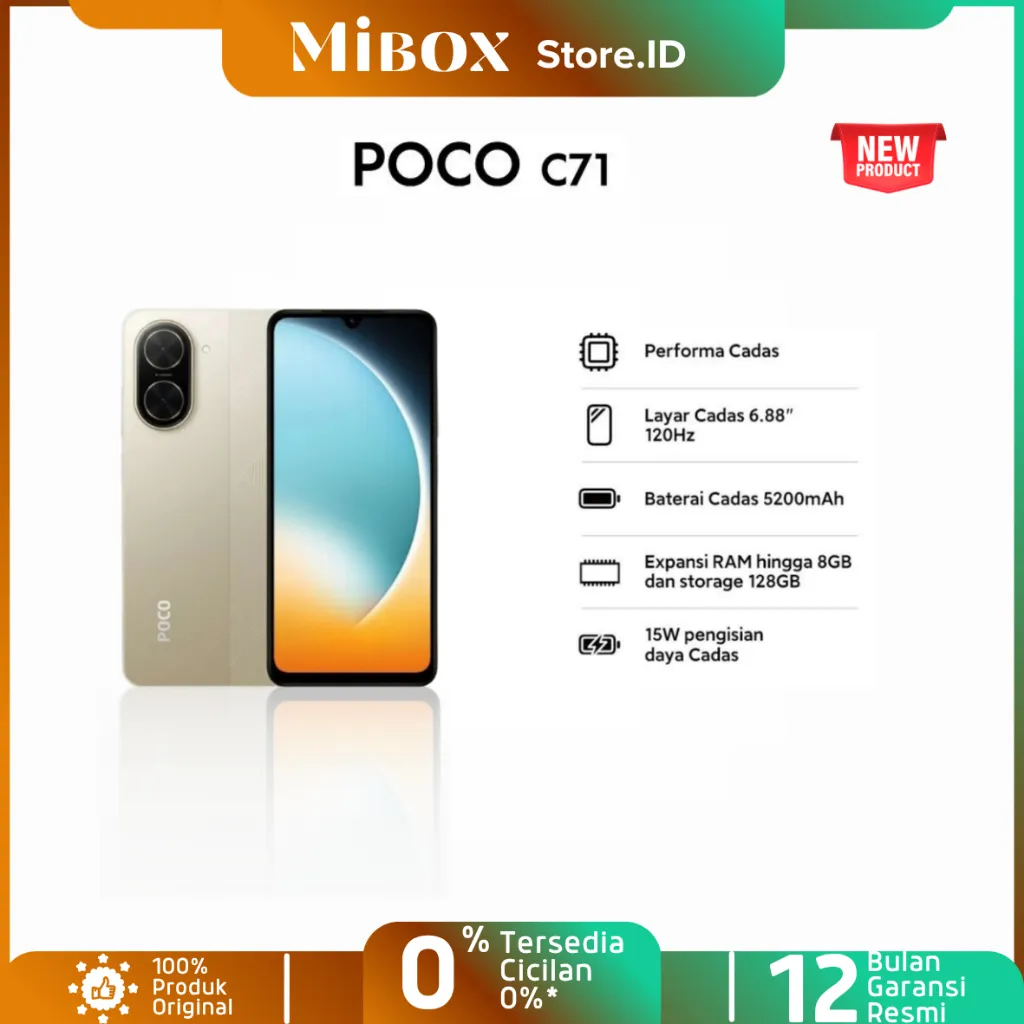 Poco C71 Ram 4/128 GB,Chipset Unisoc T7250, 5200 mAh New Smartphone Fingerprint