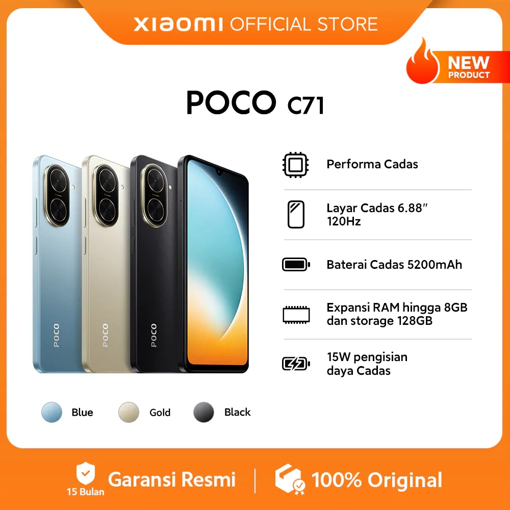 POCO C71 (4+4GB/128GB) Performa Cadas | Layar Cadas 6.88" 120Hz | Baterai Cadas 5200mAh | Expansi RAM hingga 8GB dan storage 128GB
